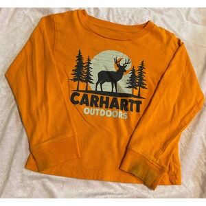 Carhartt Toddler 2T Shirt Orange Deer Graphic Long Sleeve Stained